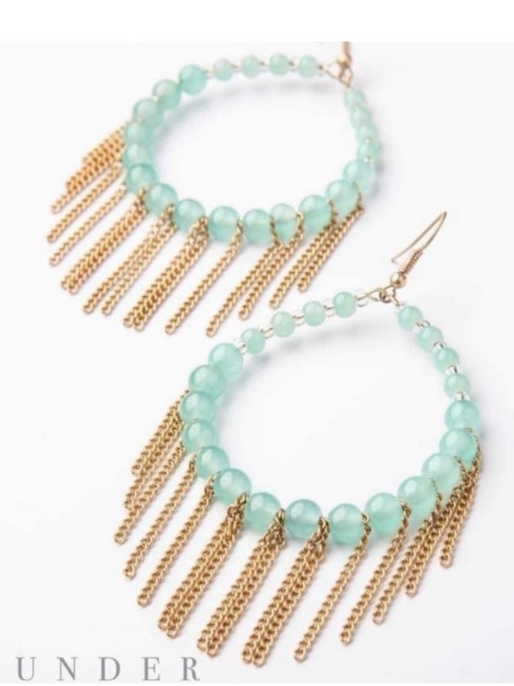 NWT ♥️ Mint Green Beaded Hoop Earrings with Gold Fringe